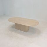 Table basse ovale italienne en travertin, années 1980