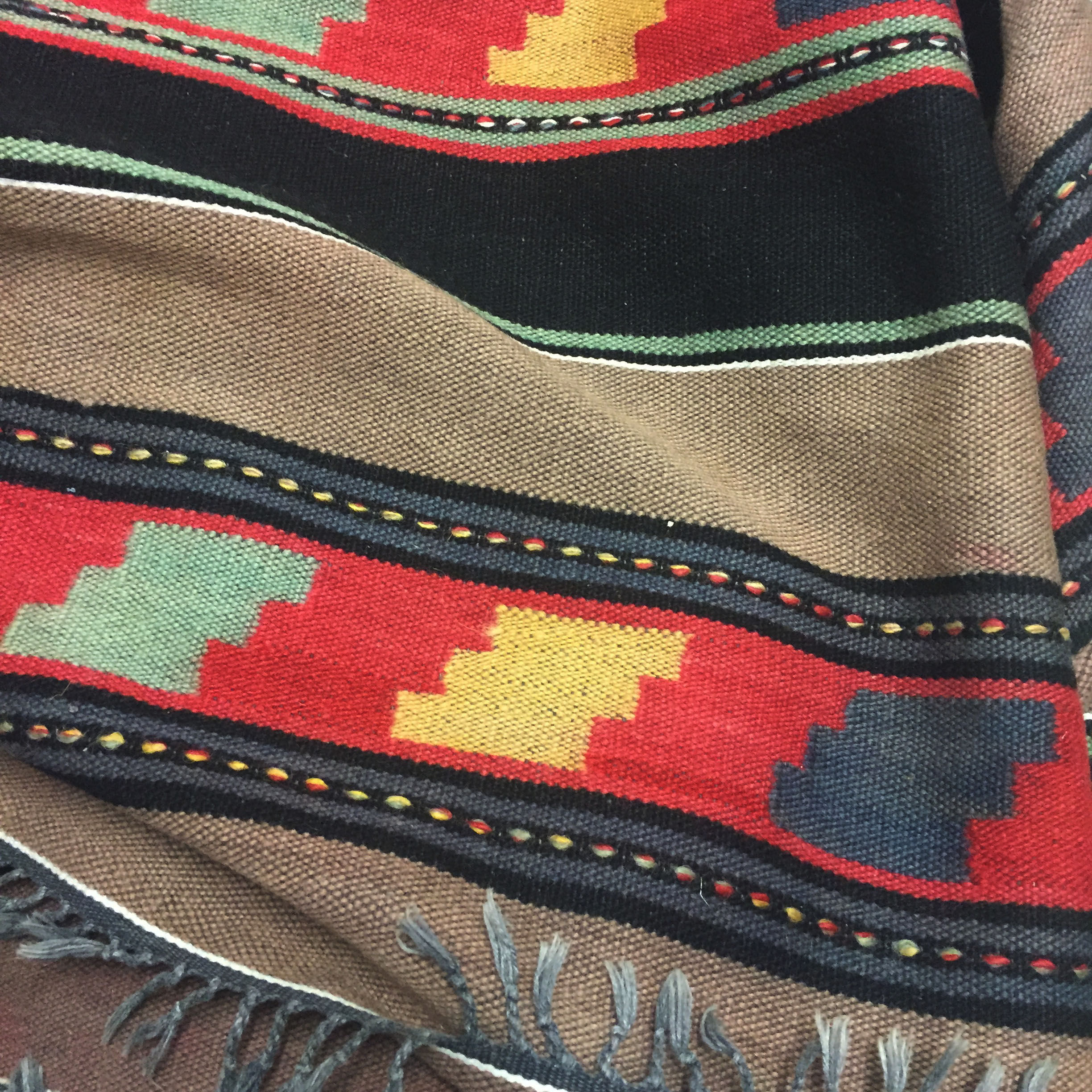 Handmade Black Brown Wool Rug With Geometric Designs 224x150cm