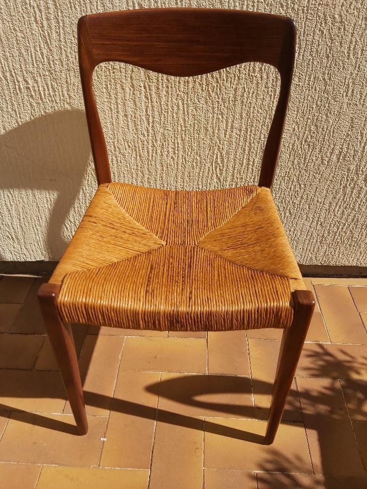 3 Niels Otto Moller chairs in teak and straw 60s