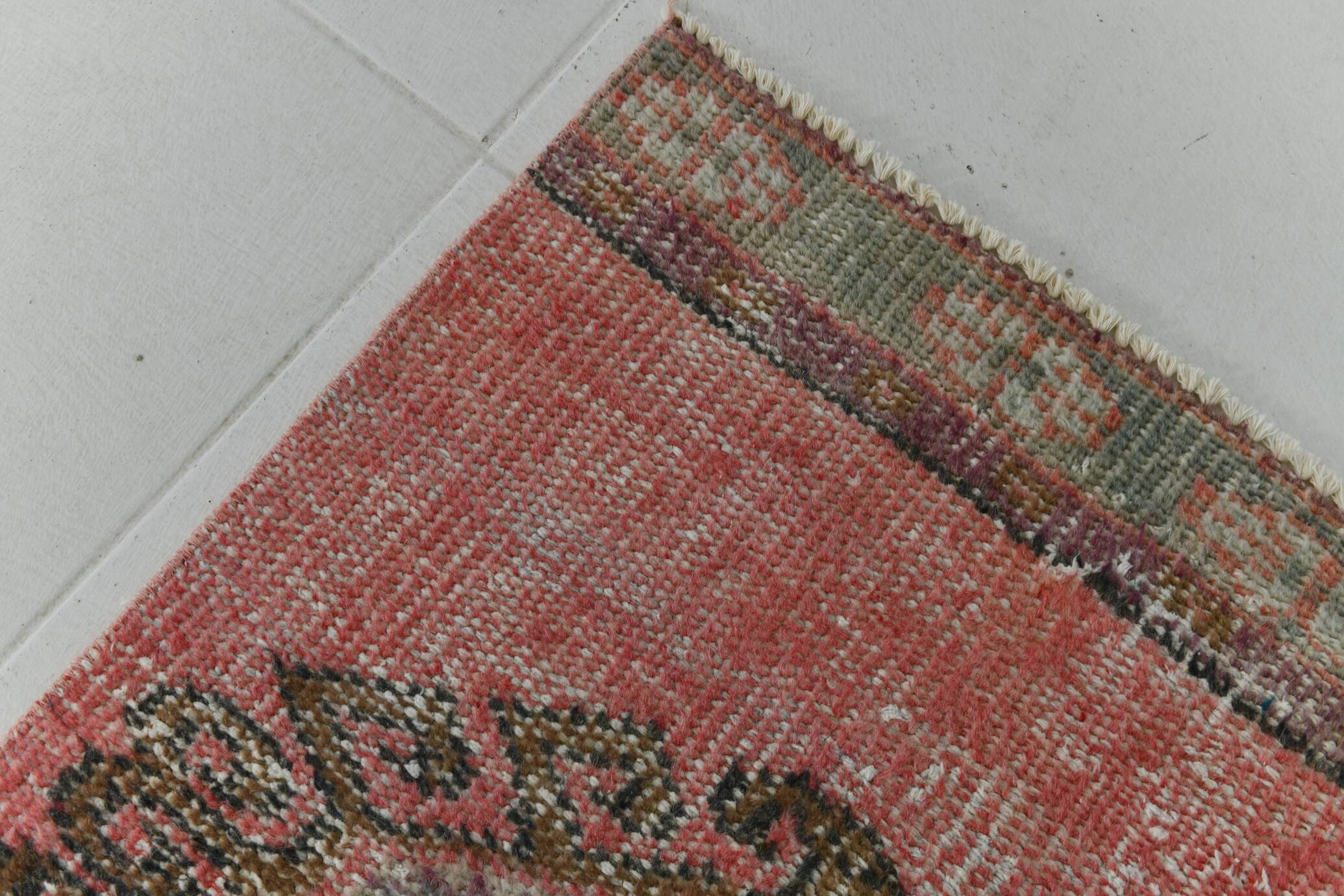 Pale Read Classic Turkish Vintage Runner Rug, 72x337Cm