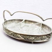 Art Deco silver metal tray with 4 ramekins