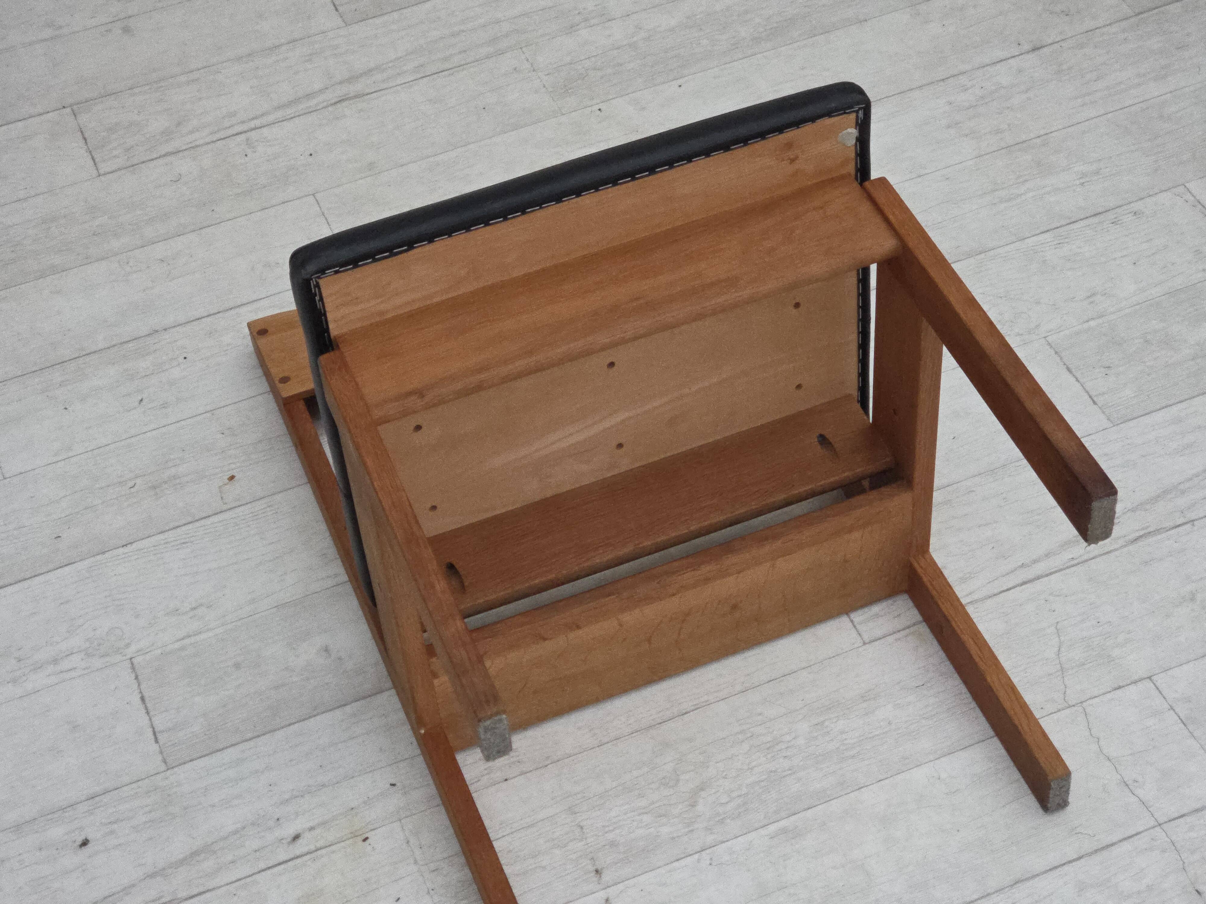 1970s, Danish design, set of 3 church chairs, leather, oak wood.
