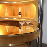 Suede and chrome dry bar with barstools in cognac, italy 1970s