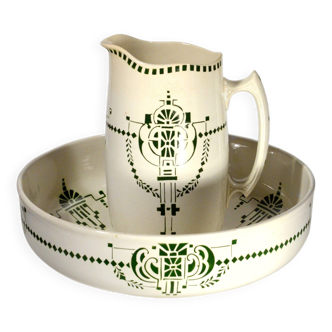 Toilet service, bowl/basin and antique jug, Badonvillier earthenware