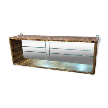 Wall-Mounted Walnut Display Cabinet with Mirrored Back – Upcycled 1960s Mid