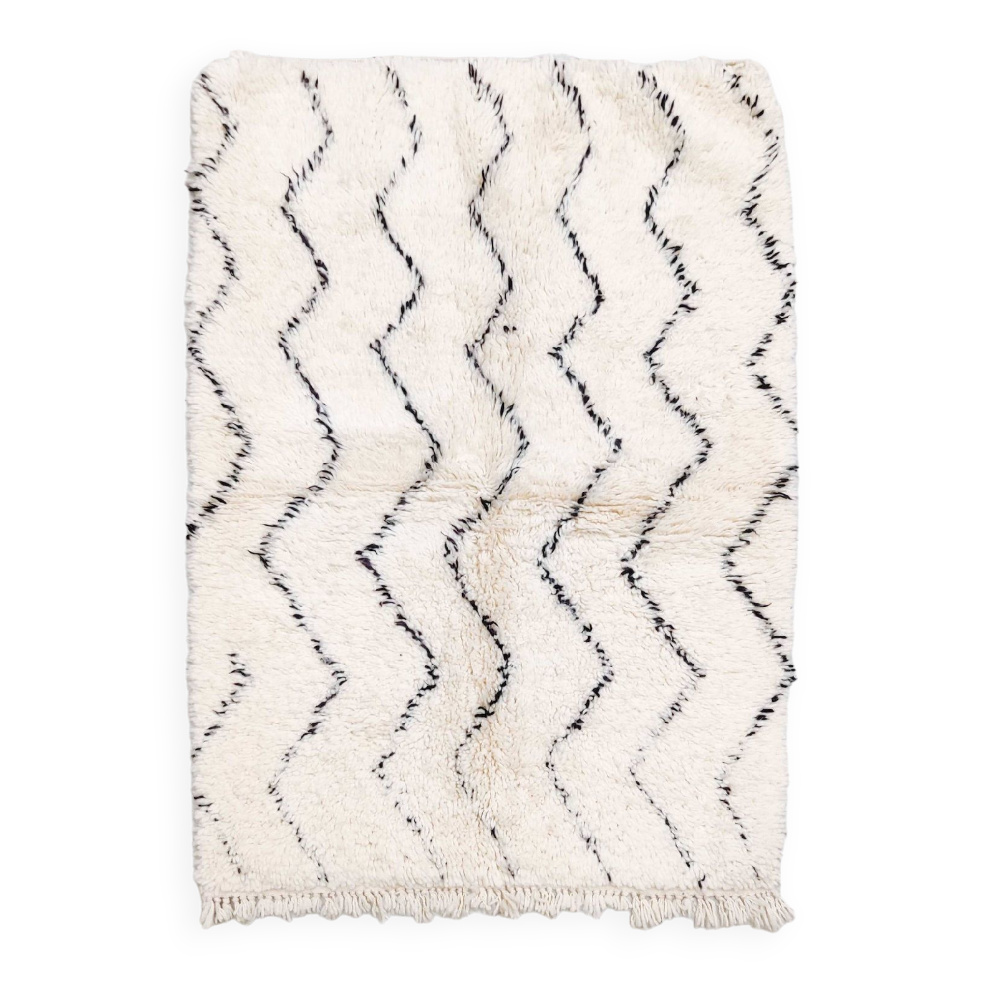 Moroccan Berber carpet Marmoucha with black zigzags 1.48x1.10m