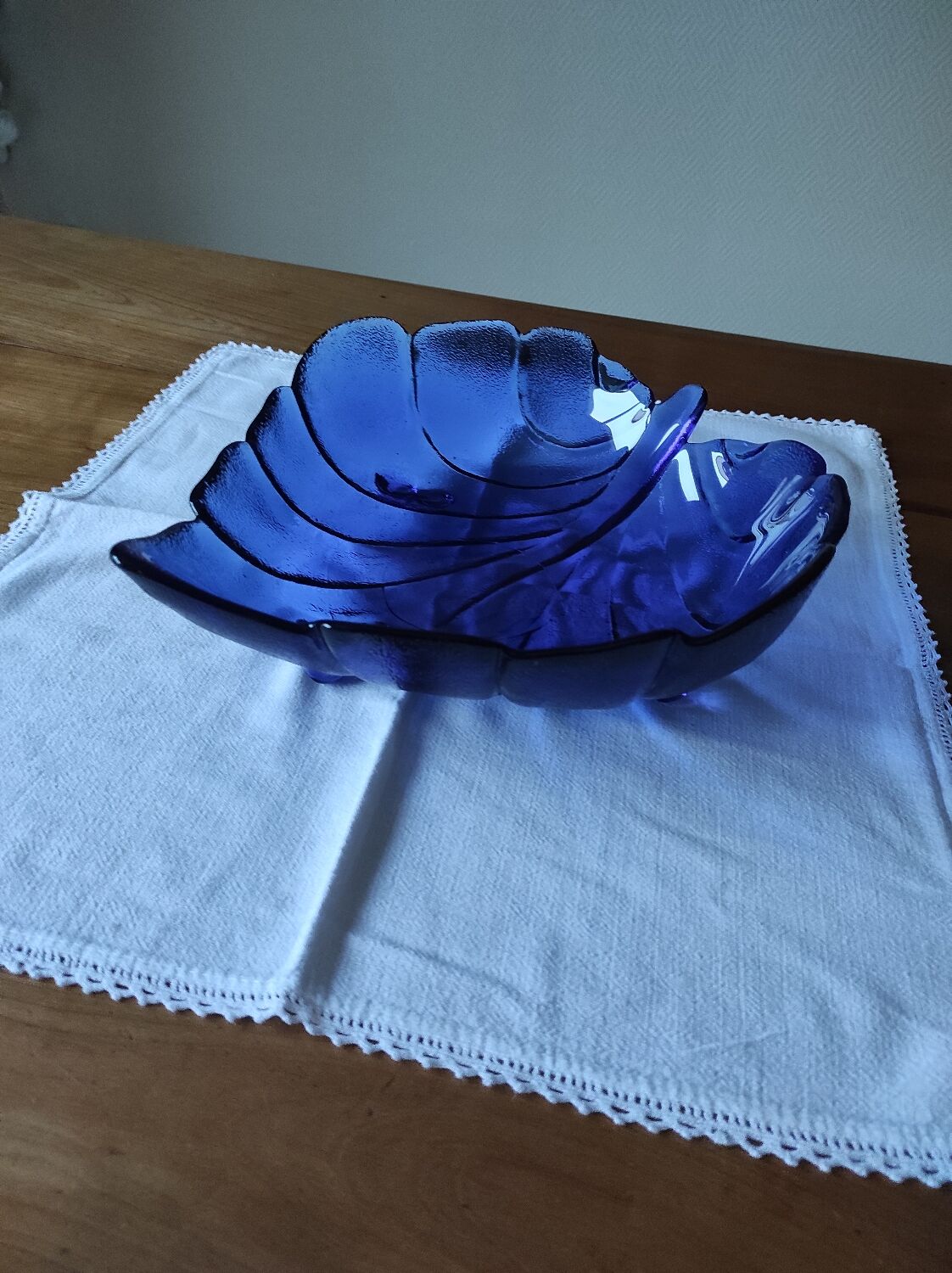 Blue glass fruit bowl