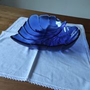 Blue glass fruit bowl