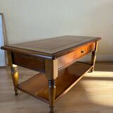 Table basse vintage en bois avec tiroir et tablettes