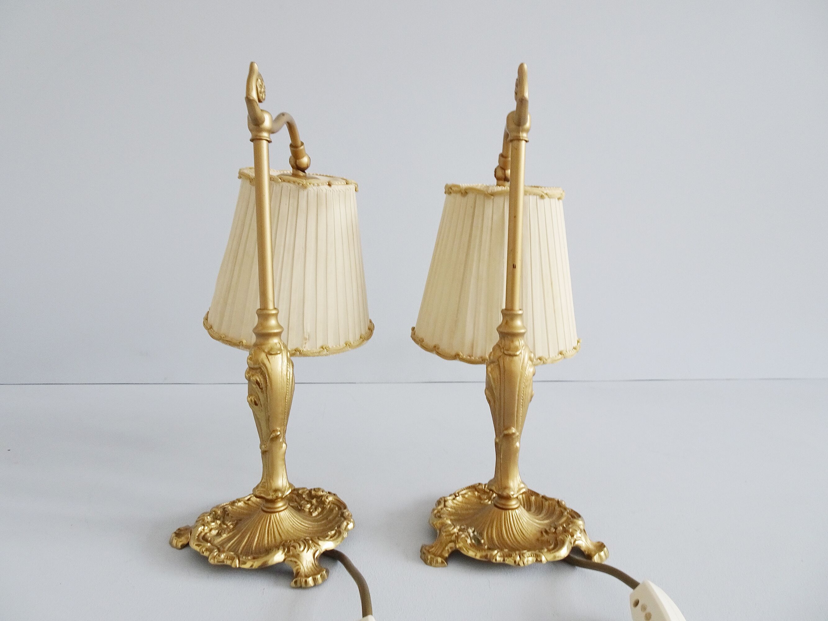 Bedside lamps set metal with fabric shades