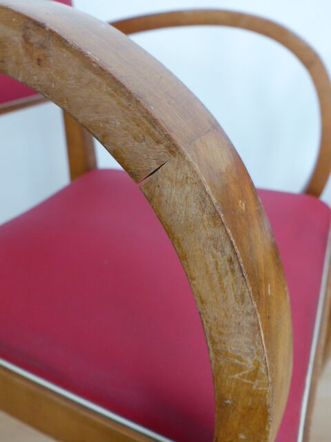 Pair of bridge chairs in red skai