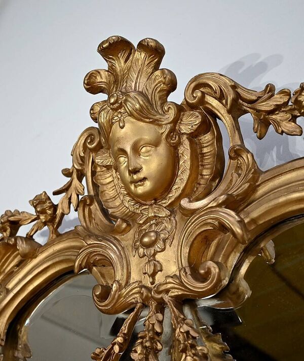 Importante glace dans le goût Louis XIV – Louis XV, époque napoléon III – Milieu XIXe