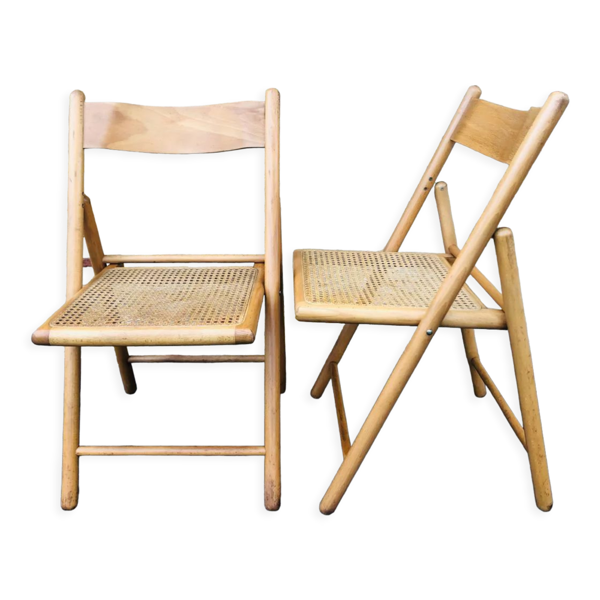 Set of 2 vintage folding chairs, rattan cane for Habitat, circa 70/80