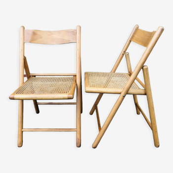 Set de 2 chaises pliantes vintage, cannage rotin pour Habitat, circa 70/80