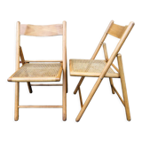 Set of 2 vintage folding chairs, rattan cane for Habitat, circa 70/80