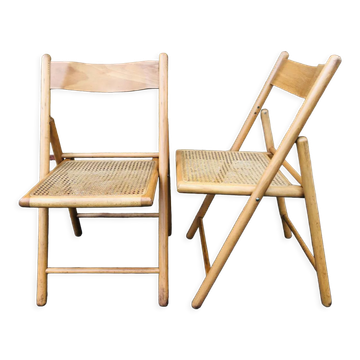 Set of 2 vintage folding chairs, rattan cane for Habitat, circa 70/80