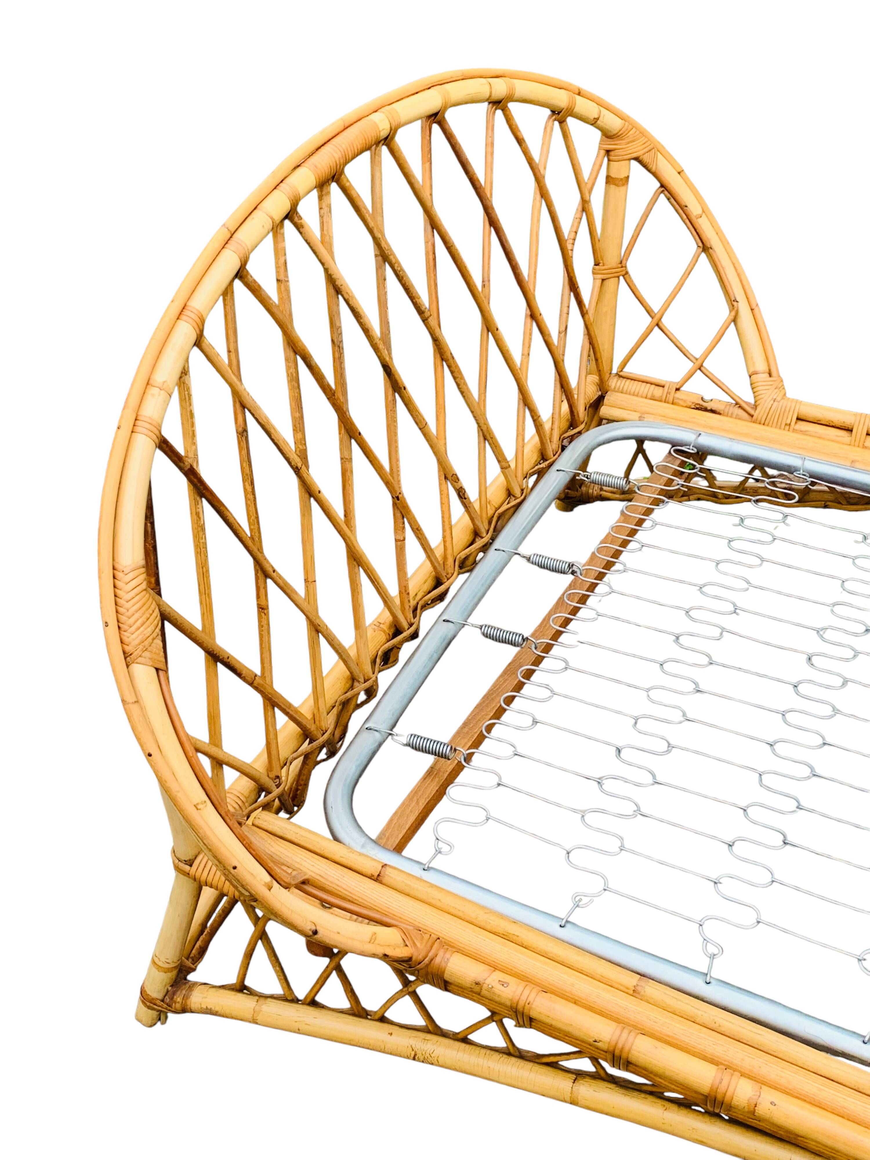 Rattan basket bed 90x190 vintage 1960
