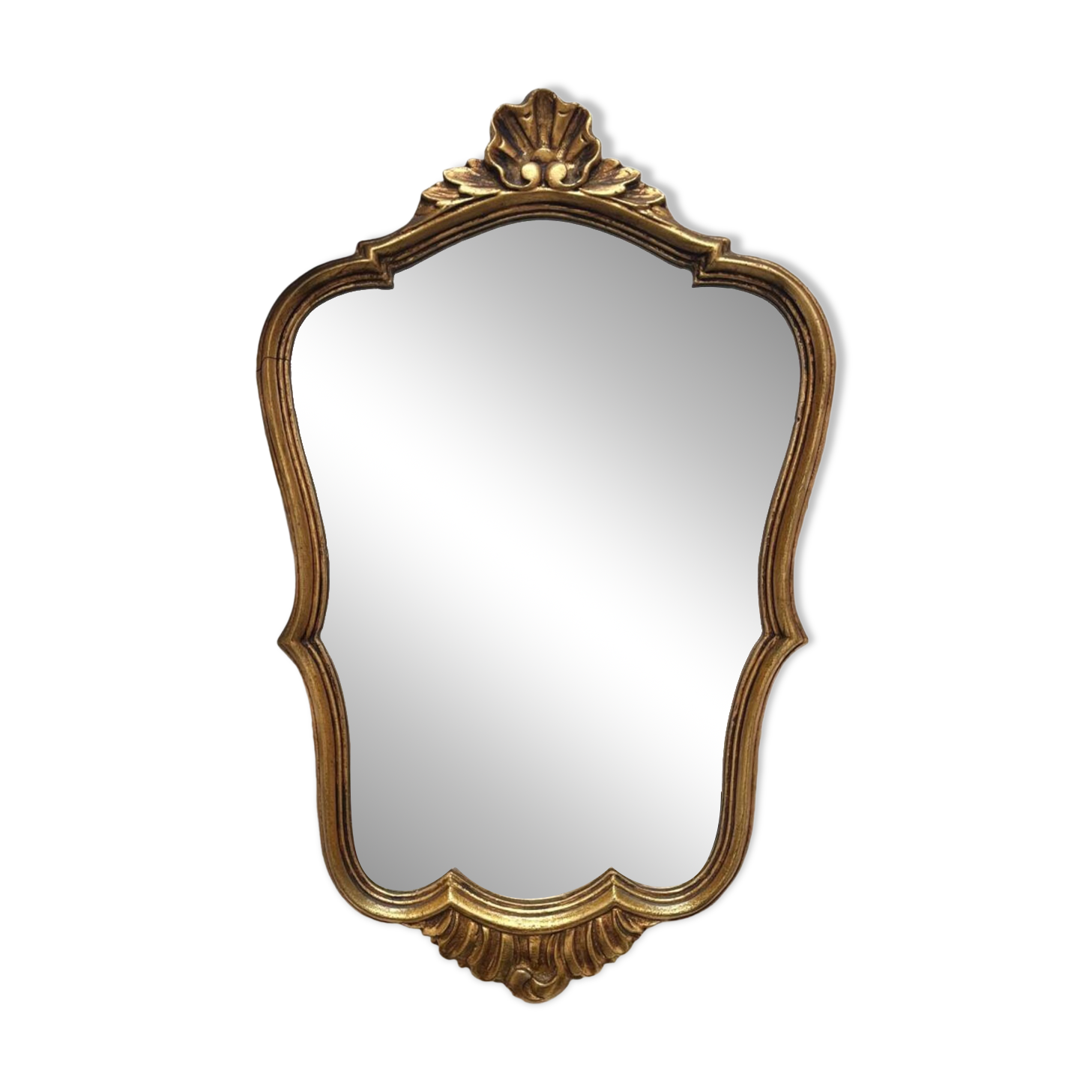 Antique Louis XV gilded mirror with vintage rocaille shell