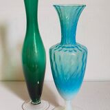 Duo of vintage blown glass soliflores vases
