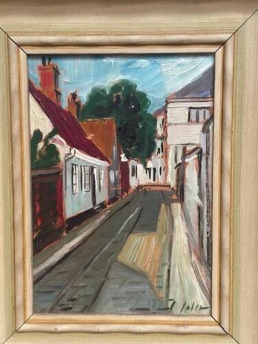 Mid-Century Oil on Panel “Street View” by J. Ioliv, Vintage & Framed 25×31cm