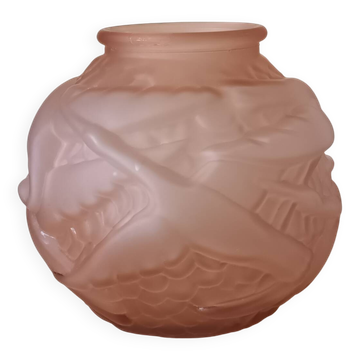 Art Deco pink glass round vase
