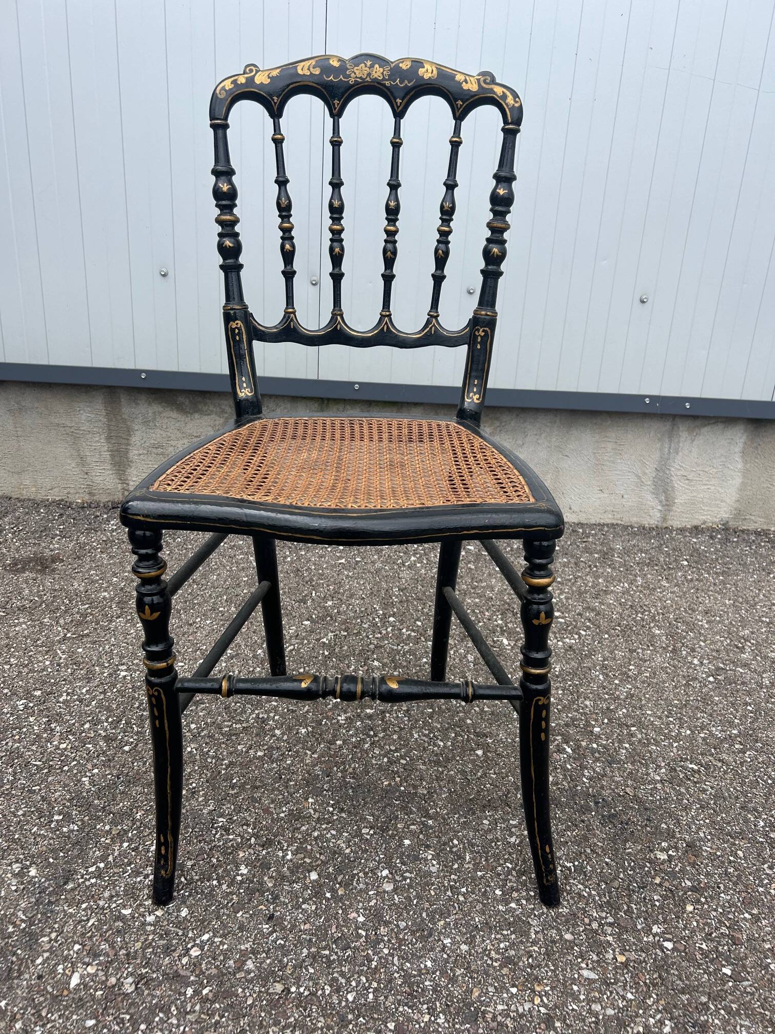 Napoleon III chair in blackened wood and cane