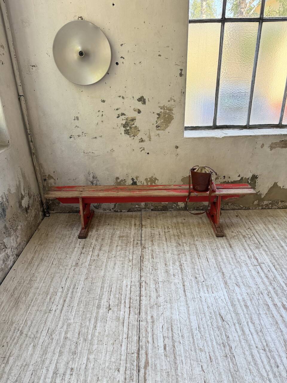 1950s oak bench with red patina, 2m