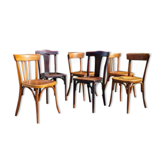 Mix 6 art deco bistro chairs, Thonet, Fischel et Luterma