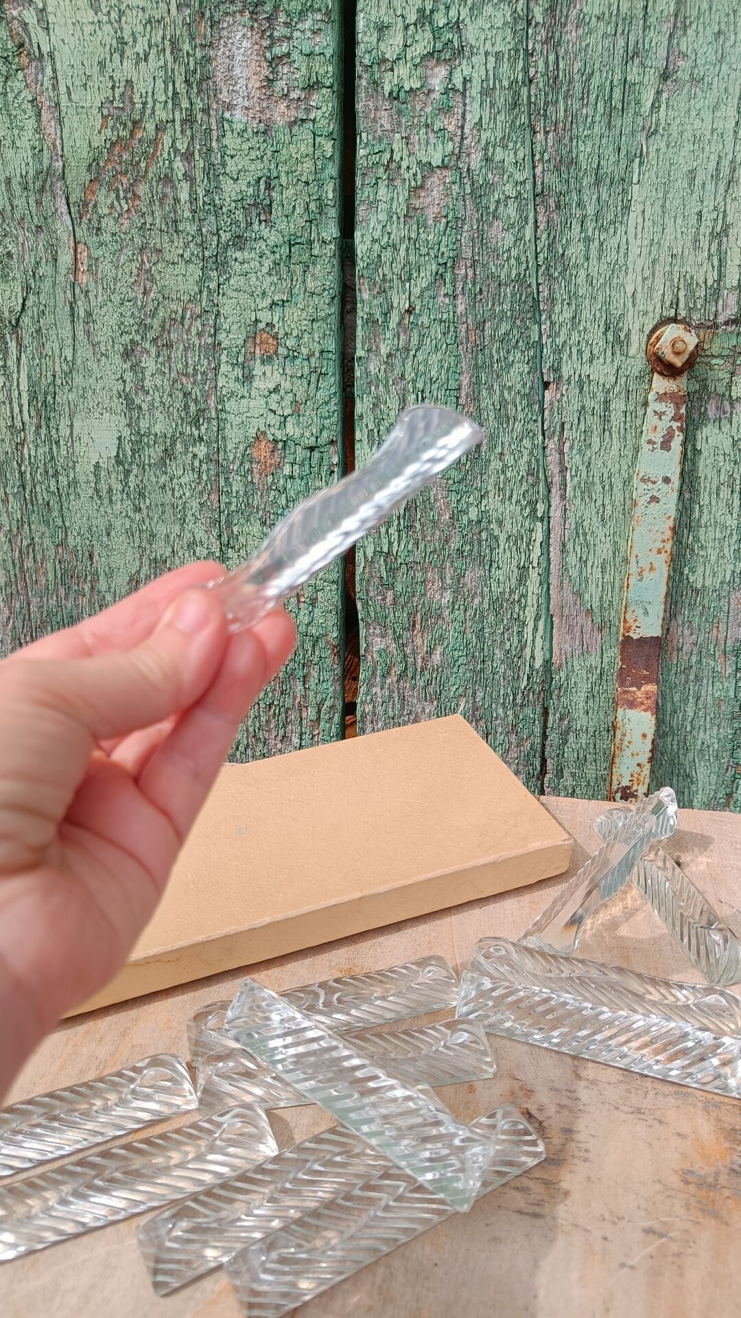 Lot de 12 porte-couteaux doubles vintage en cristal avec boîte