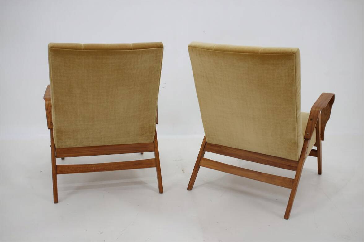 Mid-century armchairs, wooden frame & upholstered, František Jirák, 1960s–70s, Czechoslovakia