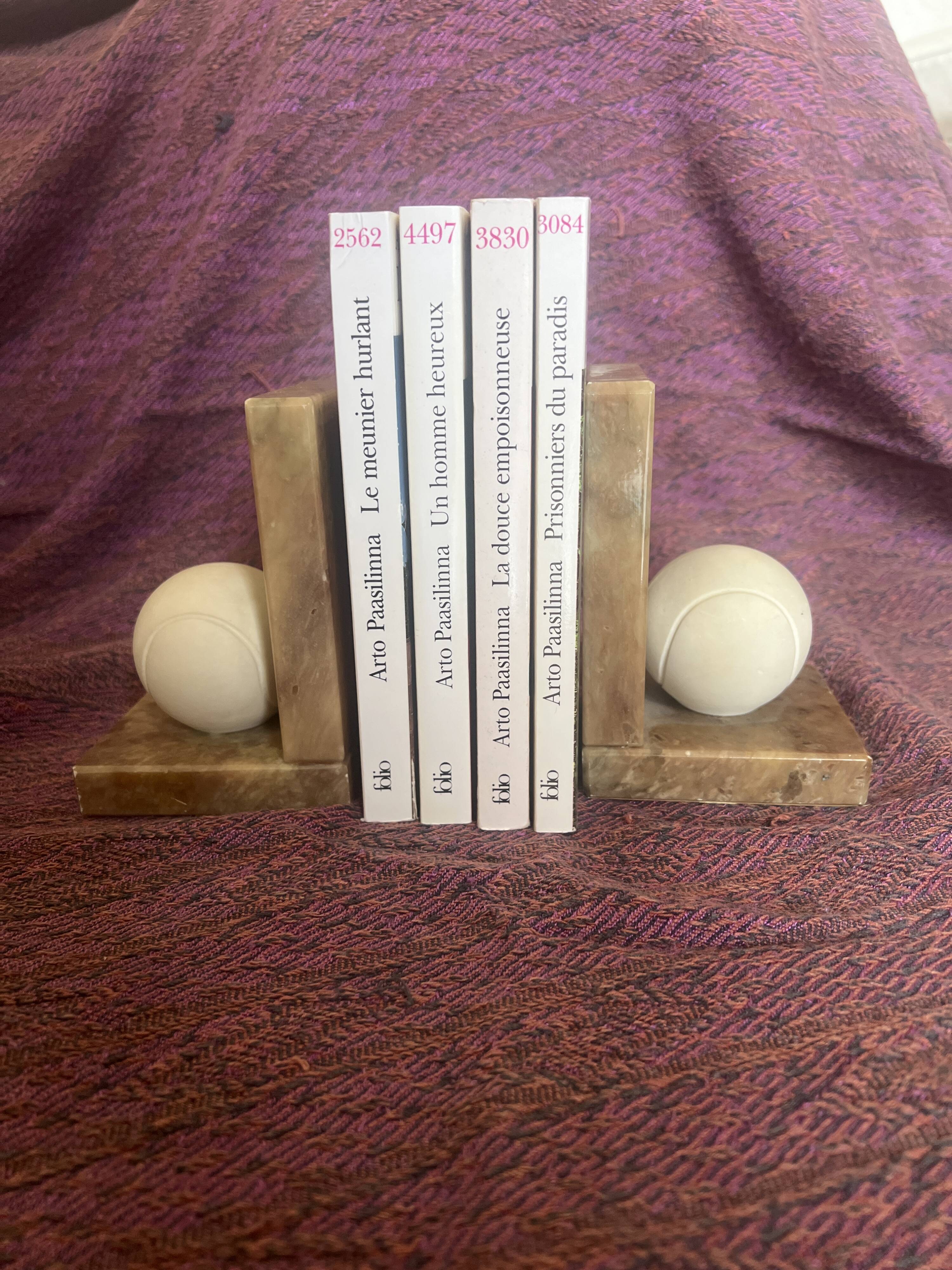 Vintage Italian alabaster bookends "Tennis Ball"