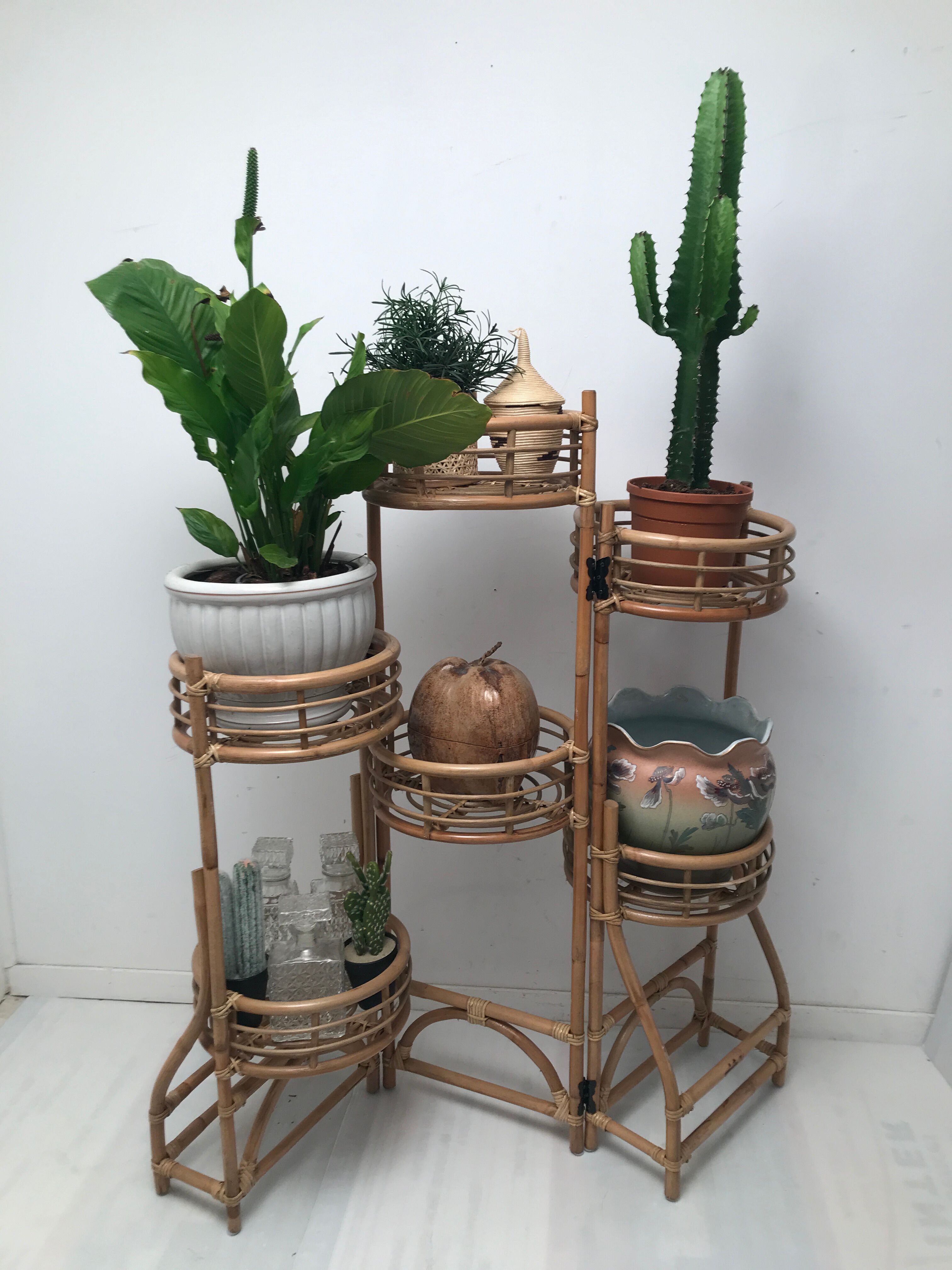 Wicker rattan bamboo plant table