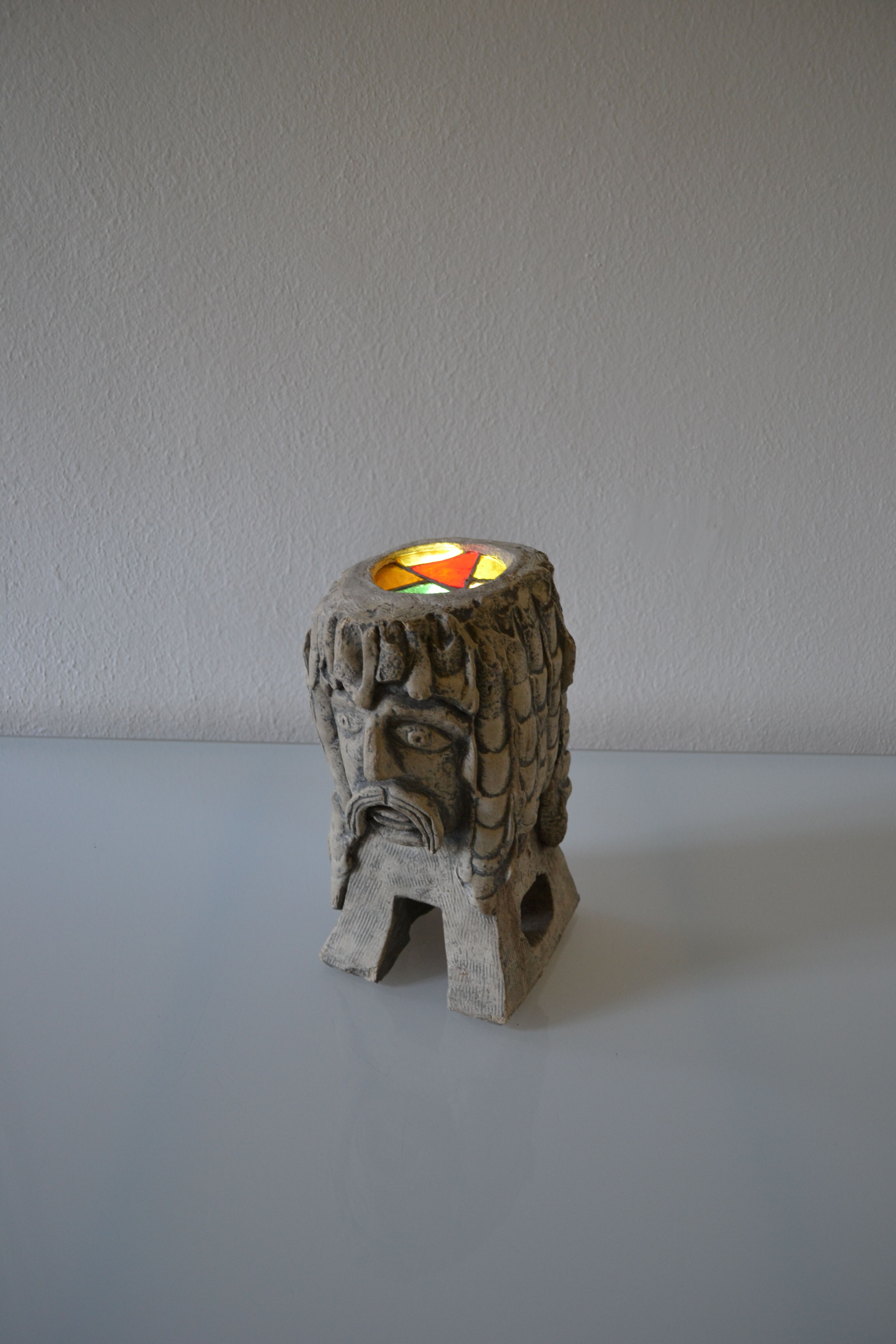 Lamp sculpture gallish head signed Mazoyer 1977