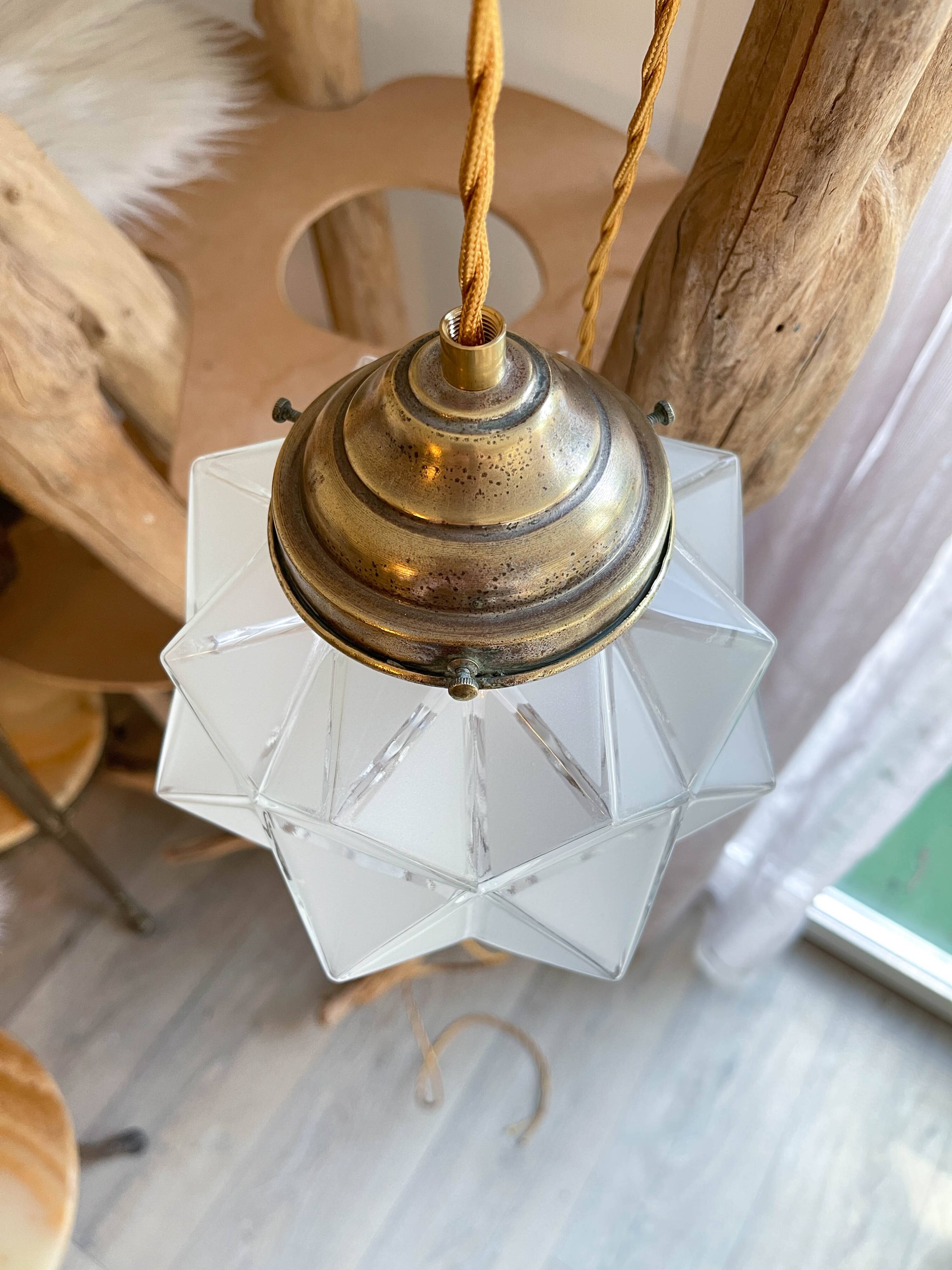 Vintage frosted glass lamp, Art Deco star shape, customizable
