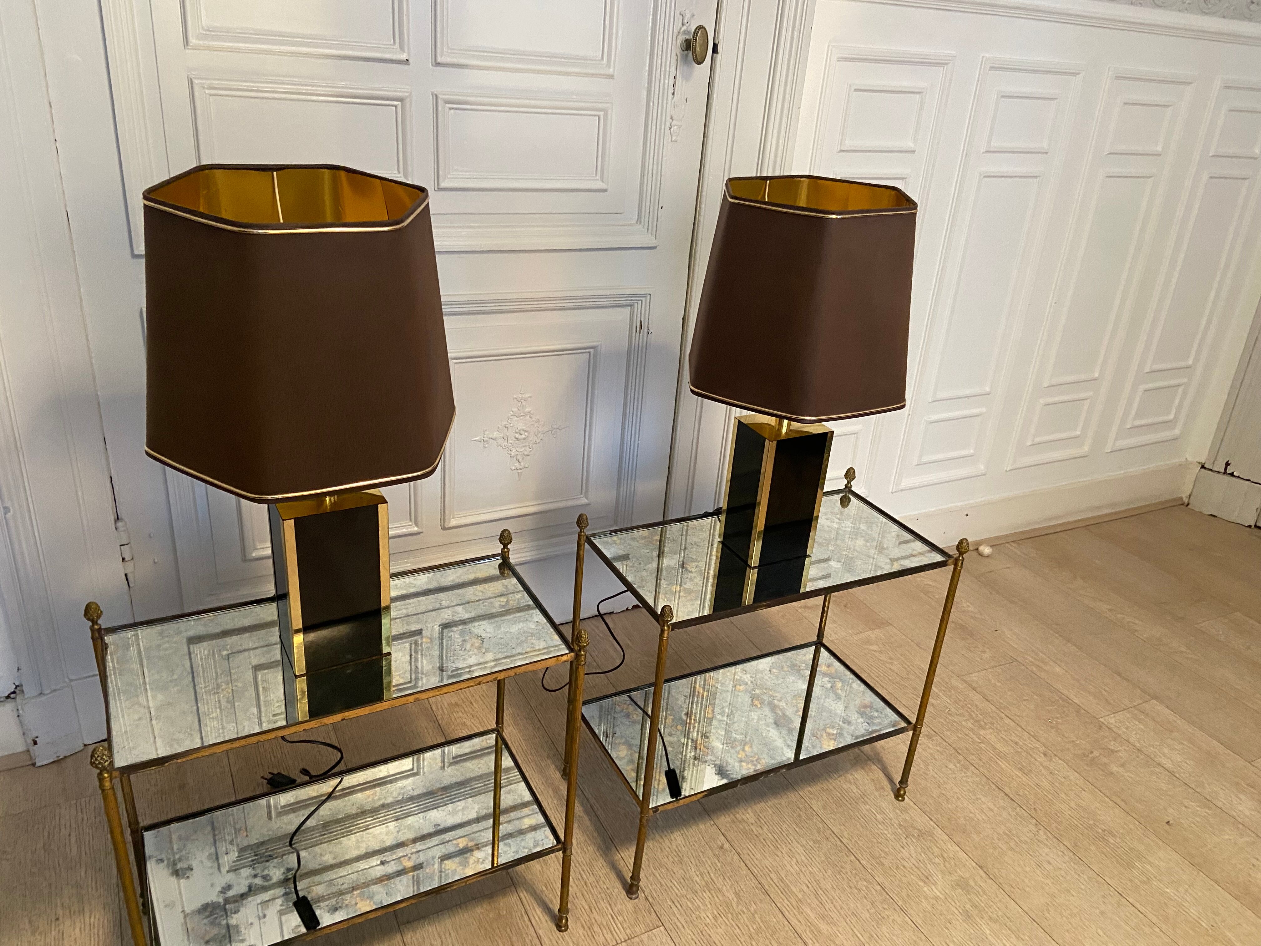 Pair of black and gold lacquered lamps, 1980s