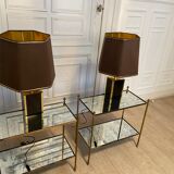 Pair of black and gold lacquered lamps, 1980s