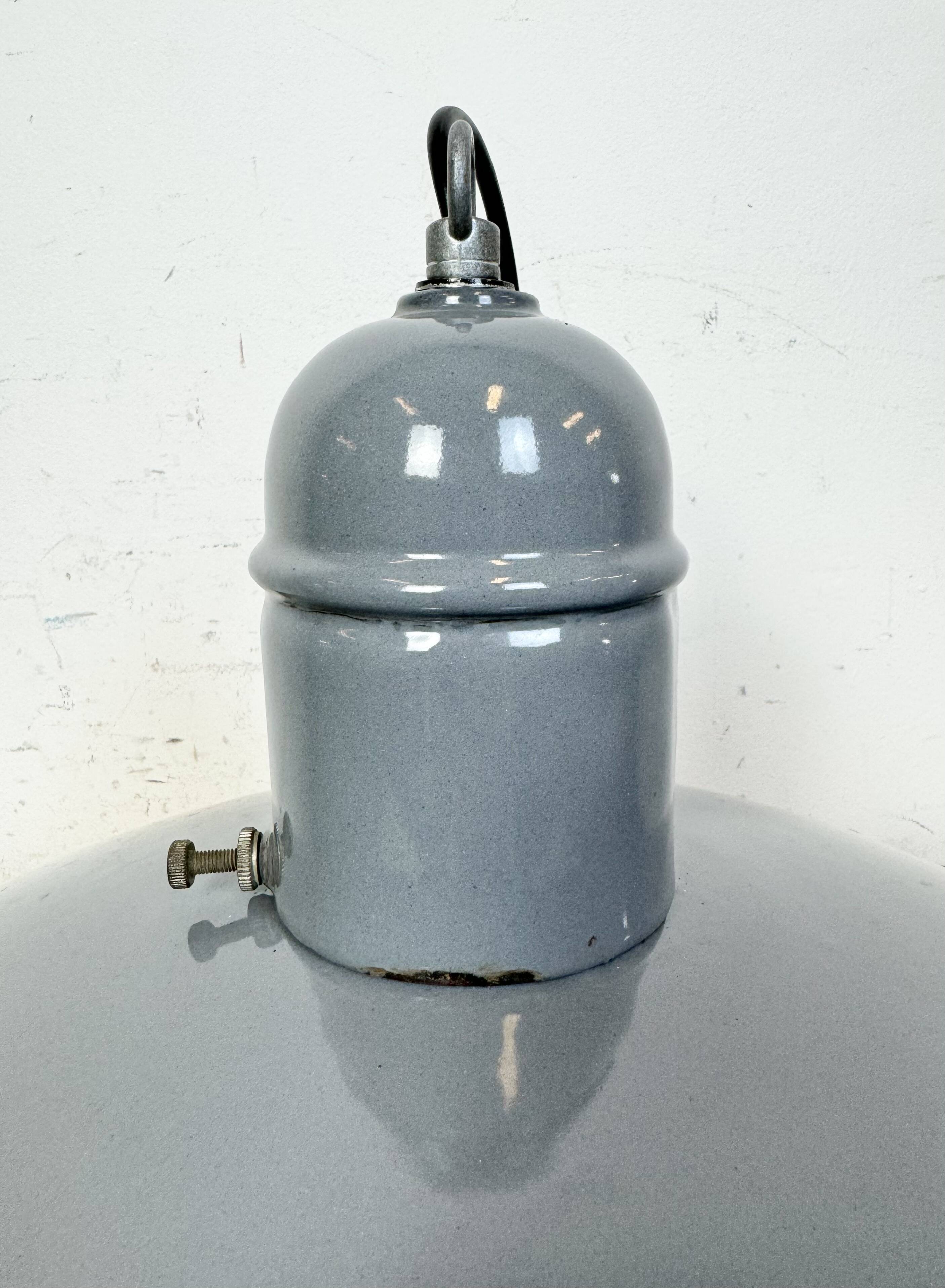 Industrial Grey Enamel Factory Pendant Lamp, 1960s