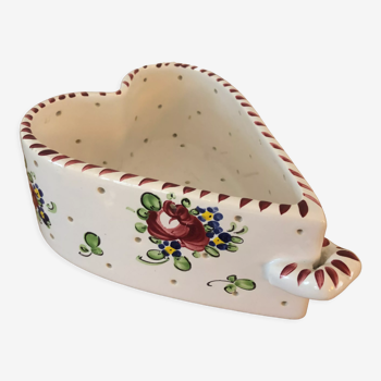 Perforated ceramic heart (Neufchâtel cheese mold) floral motifs