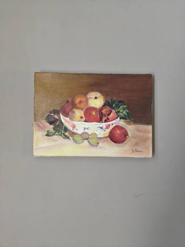 Tableau huile sur toile nature morte contemporaine décoration campagne