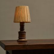 Mid-Century Accent Table Lamp in Solid Oak and Patinated Brass