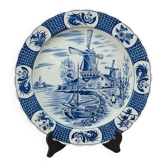 Large decorative wall plate blue and white windmills Delft style 41 cm