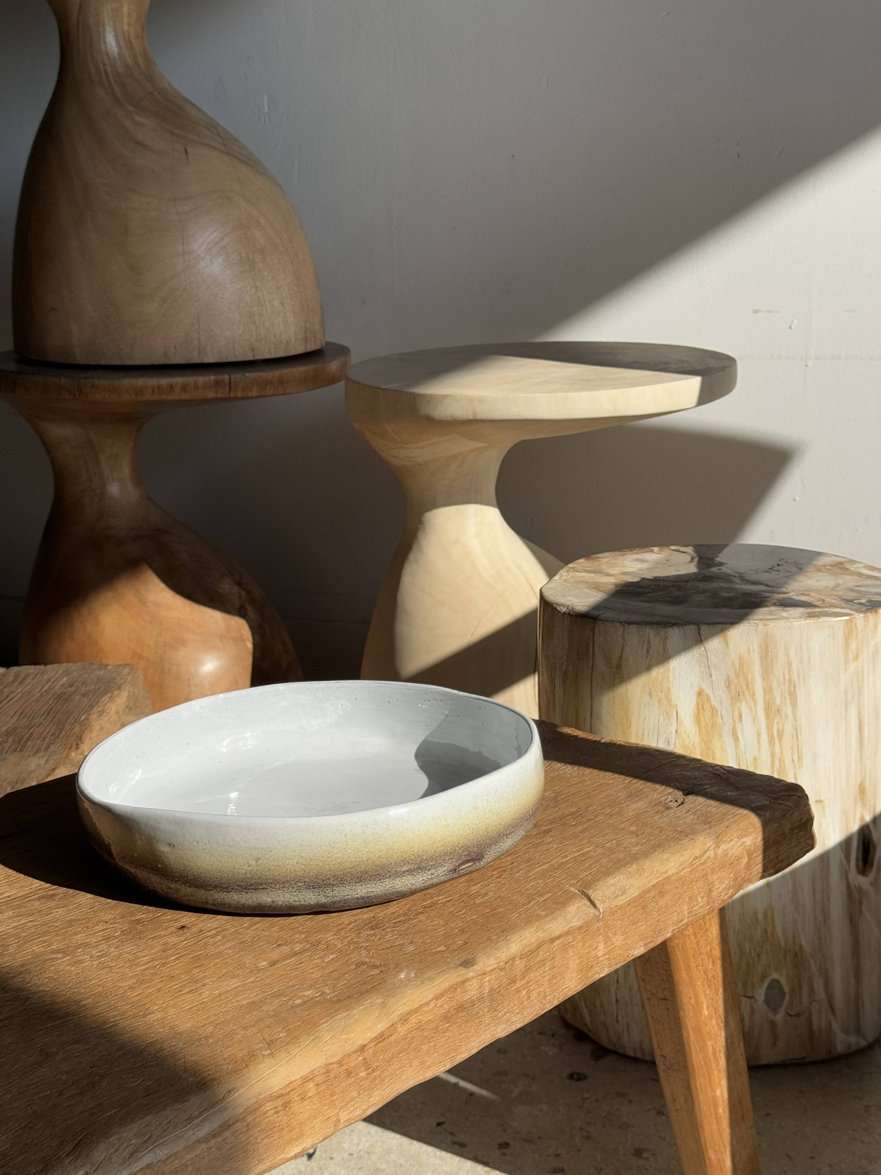 Large white and earthenware ceramic dish