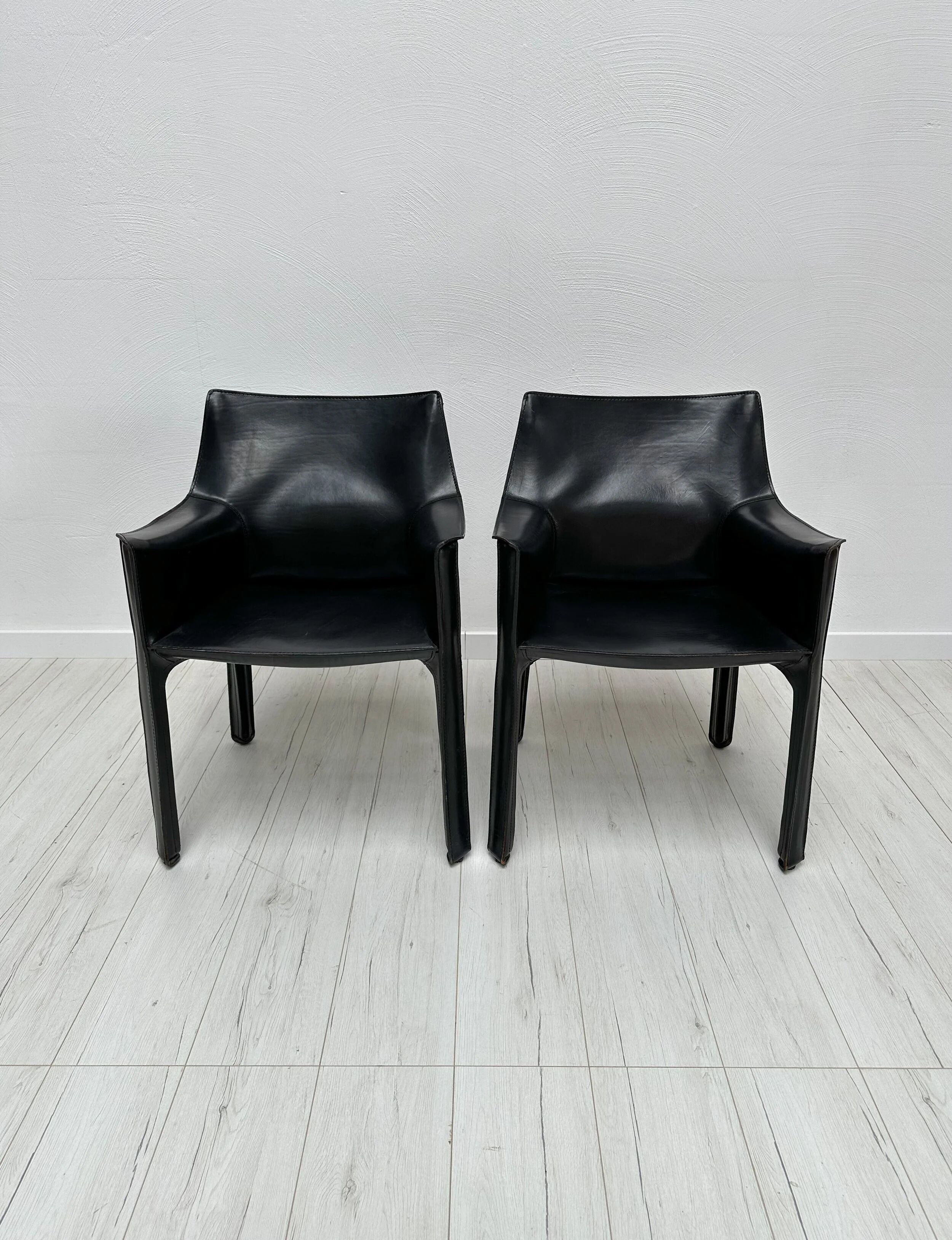 1980s Set of 2 Vintage CAB 413 Leather Armchairs by Mario Bellini - Cassina