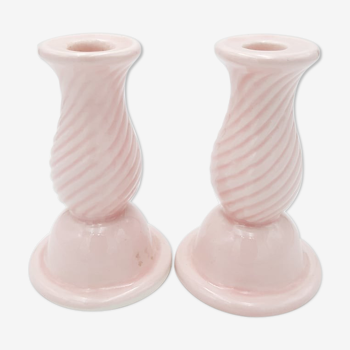 Pair of pink candle holders