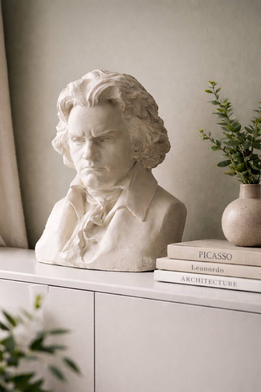 Plaster bust of Beethoven signed A. Santini, 1928
