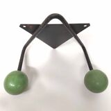 Coat rack V hooks 2 balls green wood