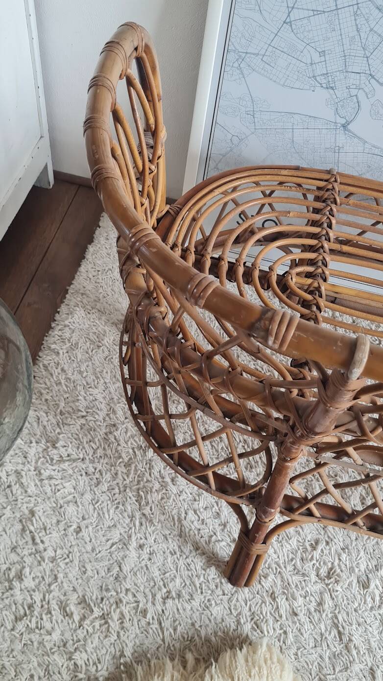 Banquette en rotin et osier circa années 60