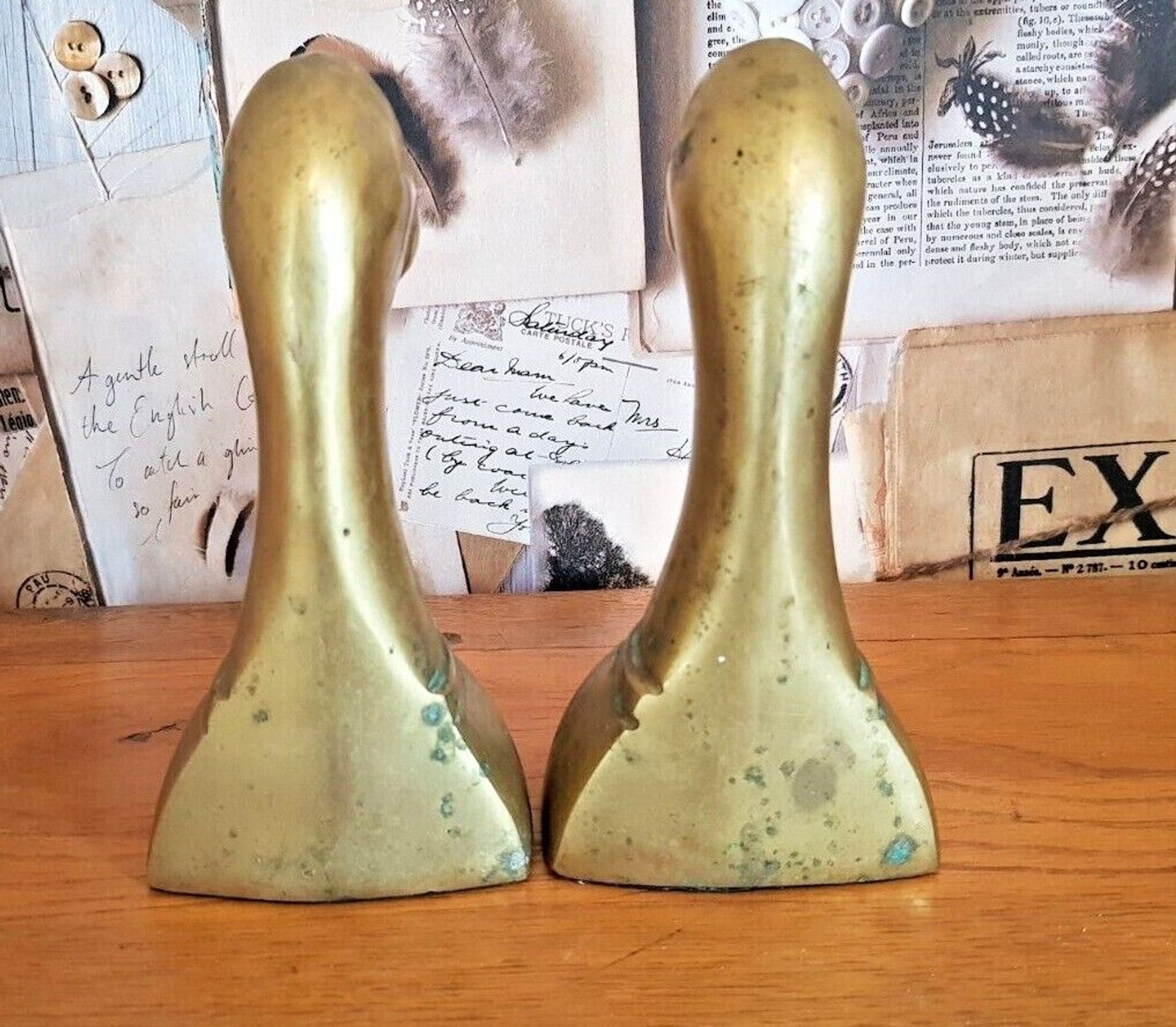 Delightful Pair of Vintage French Heavy Ornamental Brass Duck Bookends  3617