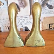 Delightful Pair of Vintage French Heavy Ornamental Brass Duck Bookends  3617