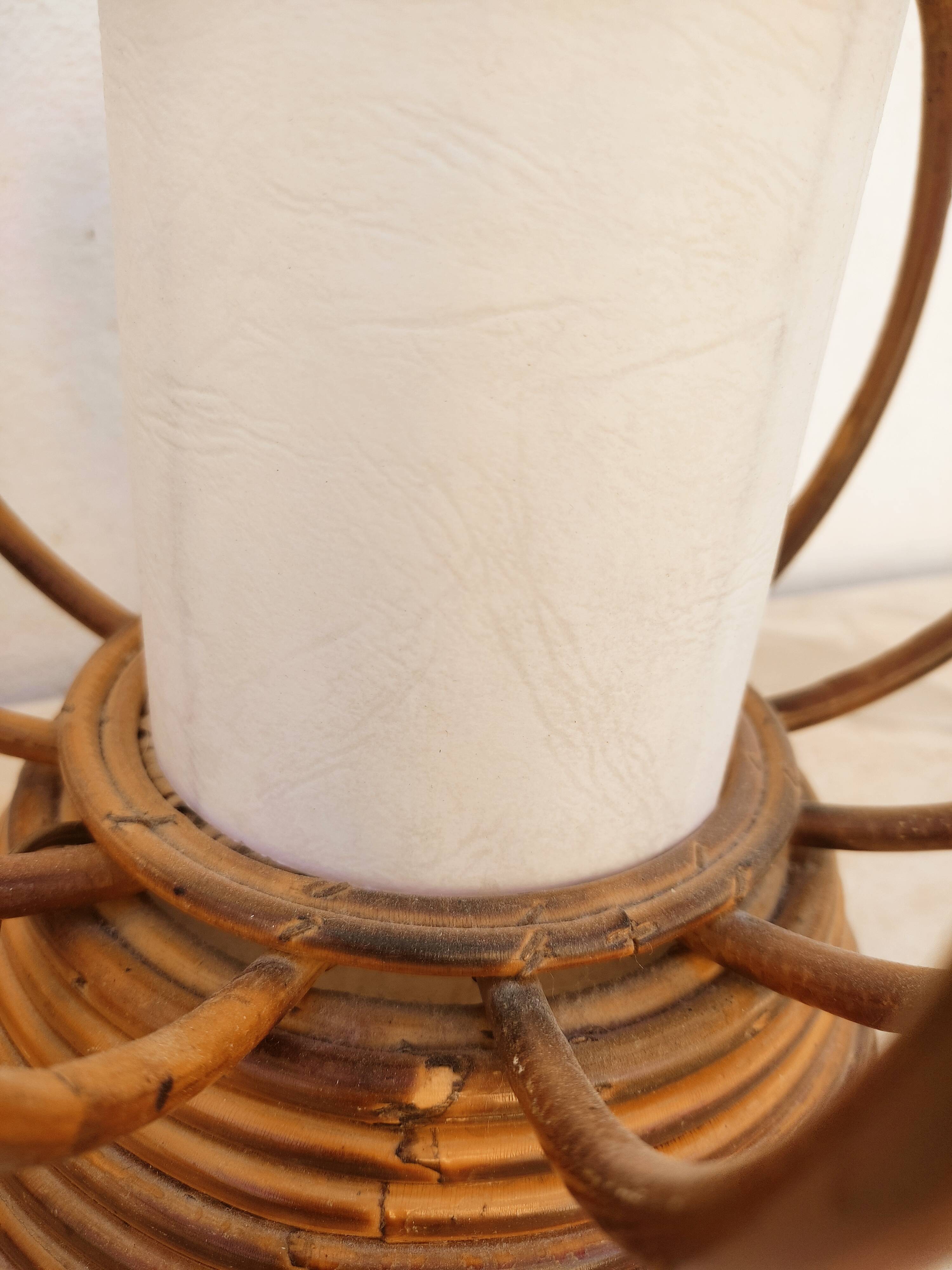 Pair of rattan lamps by Louis Sognot